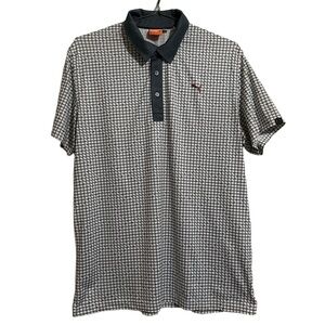 PUMA Polo Shirt Mens Large White Checkered Golf Performance Sport Lifestyle